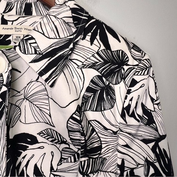 Amanda Smith Suits Black & White Leaf Print Trench Coat Size 16 - Picture 5 of 14